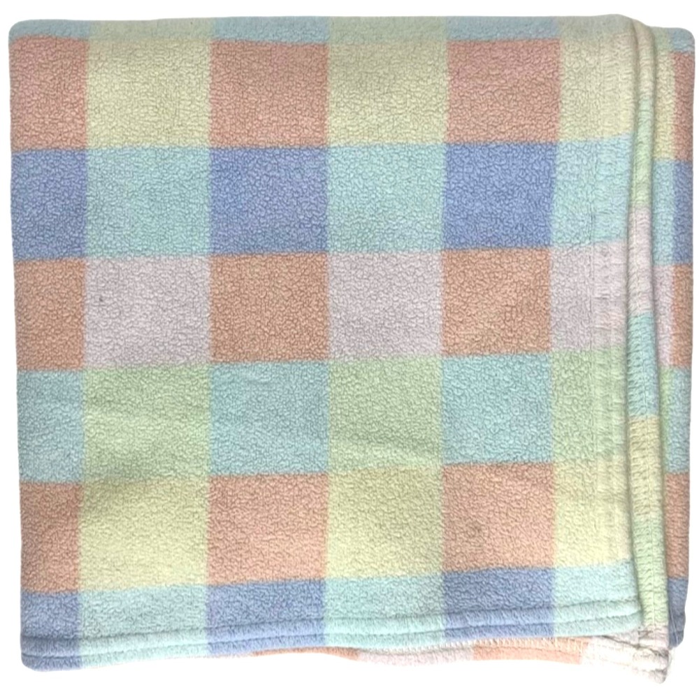 Vintage Carter's Hard To Find Pastel Baby Blanket Plaid Squares Soft Fleece